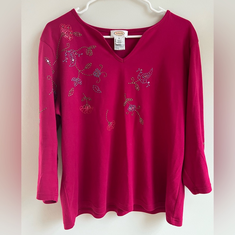 Talbots Long Sleeve Pink Embroidered Top Size: XL